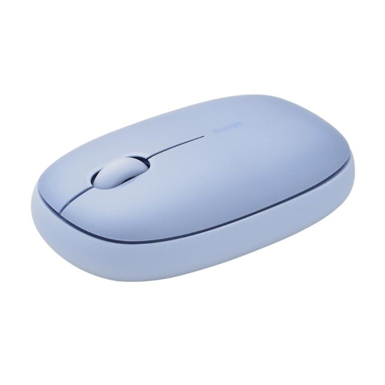 "Top view of the RAPOO M650 Bluetooth Multi-Device Silent Mouse in purple, showing its smooth surface and sleek design."
