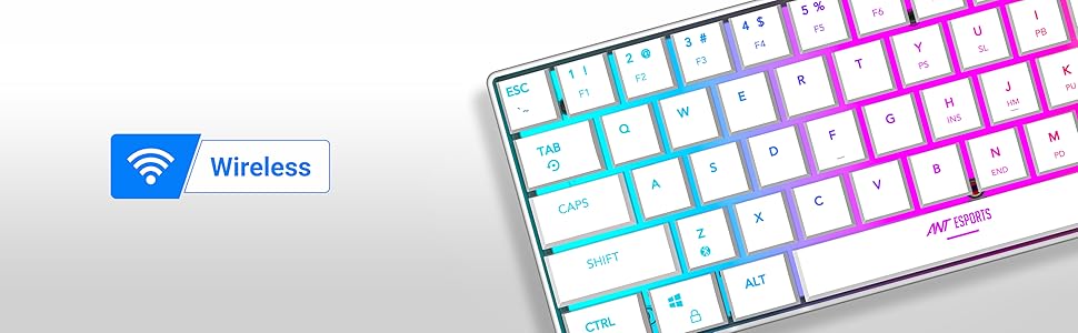 "Image showing the Ant Esports MK1500 Mini Keyboard connected wirelessly to a laptop, emphasizing its versatile connectivity."