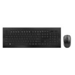 "Top view of the HP USB Wireless Spill Resistance Keyboard and Mouse Set (4SC12PA), showcasing the sleek black design."