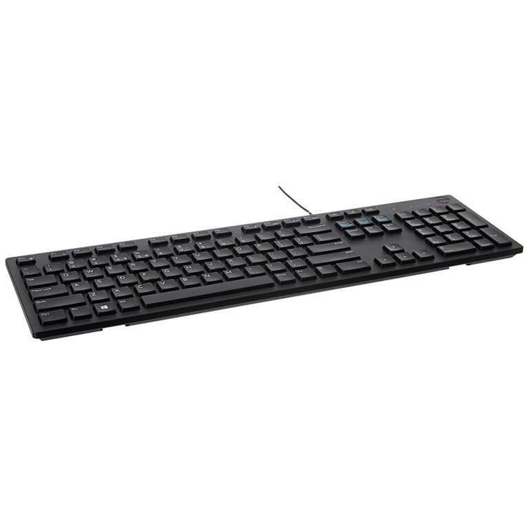 "Top view of the Dell KB216 Wired Multimedia Keyboard showcasing its chiclet-style keys and multimedia hotkeys."