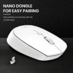 "Front view of the Portronics Toad 23 Wireless Optical Mouse in white, showcasing its sleek design and ergonomic shape."