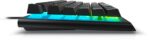 "Side view of the Alienware AW420K showcasing its adjustable height feet and slim profile."