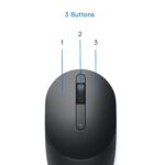 "View of the DELL MS3320W Wireless Mouse's dual connectivity options with USB RF receiver and Bluetooth technology."