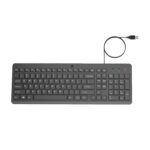 "Top view of the HP 150 Wired Keyboard displaying the full-size layout, function keys, and ergonomic design, ideal for comfortable long-term use."