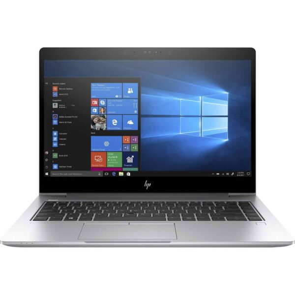 "Front view of the refurbished HP EliteBook 840 G5 showcasing its sleek design and 14-inch touchscreen."