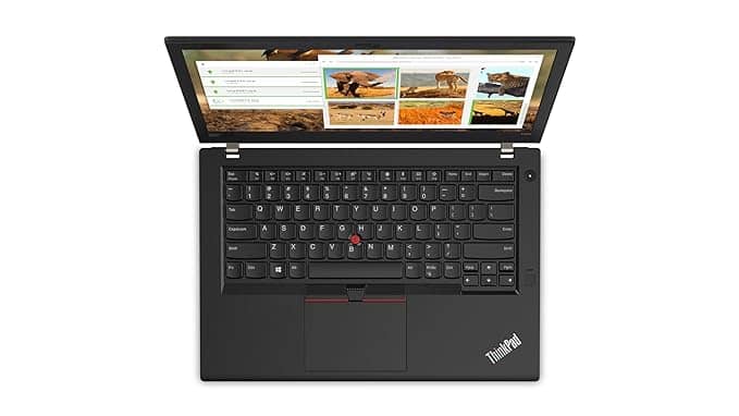 "Close-up of the full-size keyboard on the Lenovo ThinkPad T480, designed for a comfortable typing experience."