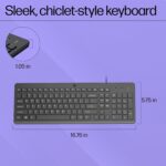 "Side view of the HP 150 Wired Keyboard showcasing its slim and sleek profile, designed to reduce strain and enhance typing comfort."
