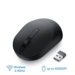 "View of the DELL MS3320W Wireless Mouse's dual connectivity options with USB RF receiver and Bluetooth technology."