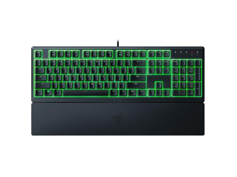 "Top view of the Razer Ornata V3 X Gaming Keyboard showcasing its low-profile keys and RGB lighting."