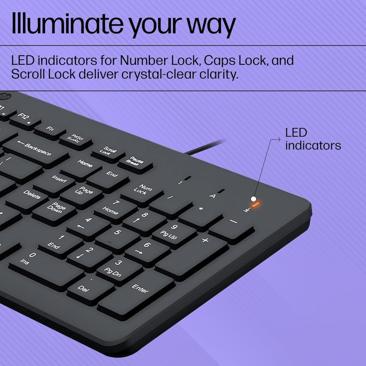 "Detailed view of the 12Fn shortcut keys on the HP 150 Wired Keyboard, allowing quick access to multimedia and essential functions."