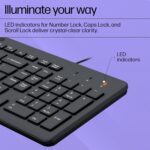 "Detailed view of the 12Fn shortcut keys on the HP 150 Wired Keyboard, allowing quick access to multimedia and essential functions."