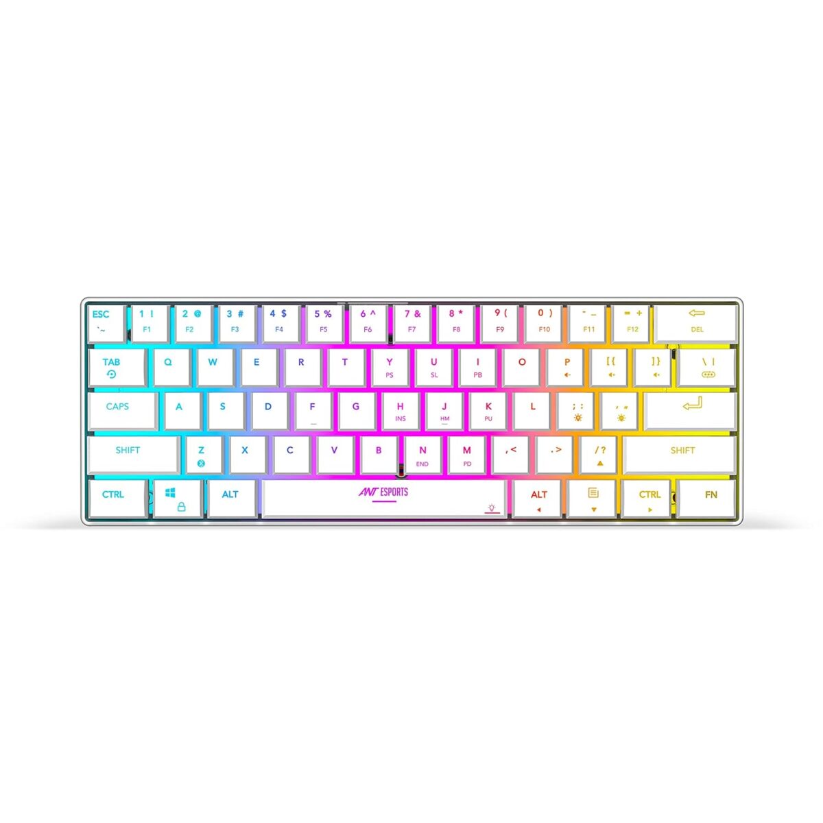 Top view of the Ant Esports MK1500 Mini 60% Pro RGB Wireless Gaming Keyboard showcasing its compact layout and RGB lighting."