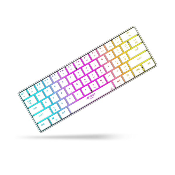 "Top view of the Ant Esports MK1500 Mini 60% Pro RGB Wireless Gaming Keyboard showcasing its compact layout and RGB lighting."