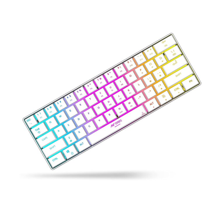 "Top view of the Ant Esports MK1500 Mini 60% Pro RGB Wireless Gaming Keyboard showcasing its compact layout and RGB lighting."