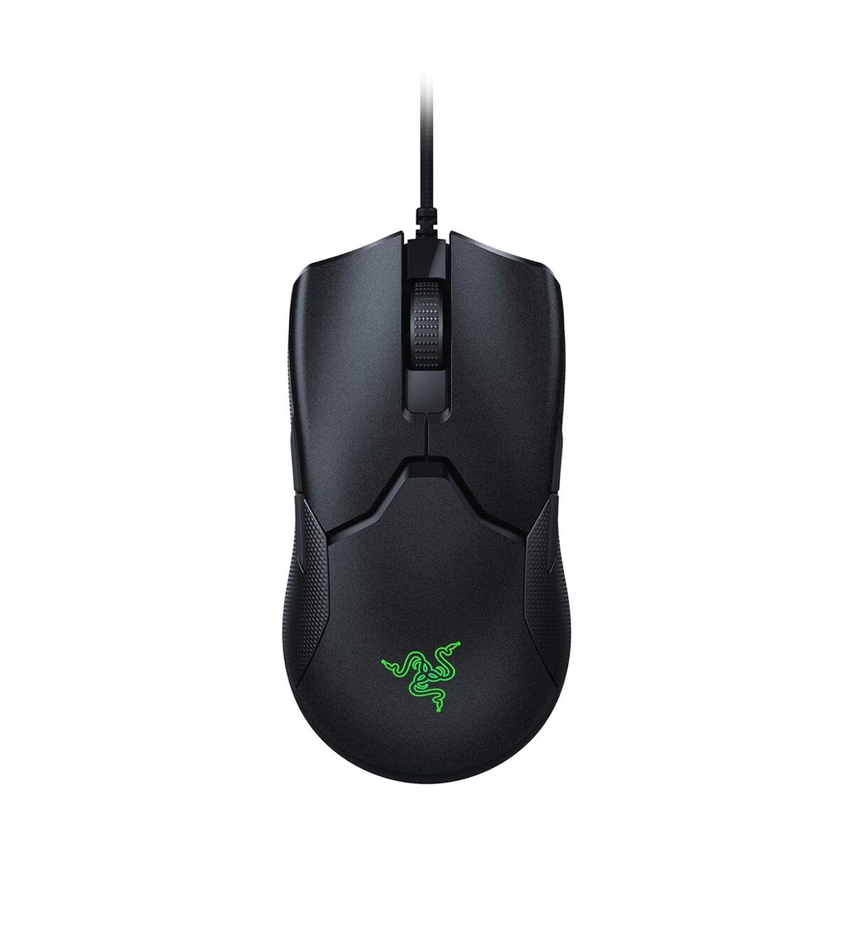 "Top view of the Razer Viper 8KHz Gaming Mouse, showing its sleek ambidextrous design and Chroma RGB lighting."