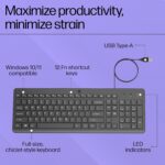 "Top view of the function keys on the HP 150 Wired Keyboard, providing easy control over volume, media playback, and more."