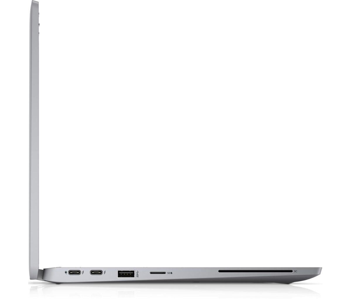 A side view of the Dell Latitude 5320 highlighting its slim design and available ports for easy connectivity.