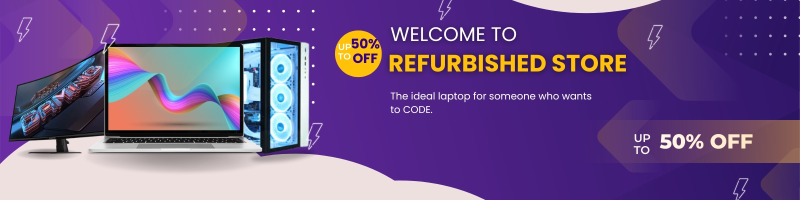 well come banner of technoist store " a big title with welocome to technoist refurbished store "