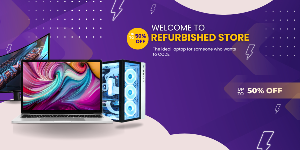 well come banner of technoist store " a big title with welocome to technoist refurbished store "