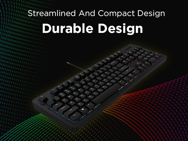 "Close-up of the durable design of the Lenovo Legion K310 Gaming Keyboard, built to withstand up to 20 million keypresses."
