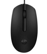 Top view of HP M10 Wired USB Mouse showing left, right, and scroll-click buttons."
