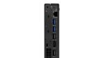 Close-up of the rear panel on the Lenovo ThinkCentre Mini PC, featuring various connectivity options."