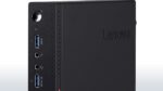 "Side angle of the Lenovo ThinkCentre M700 Mini PC emphasizing its sleek and durable construction."