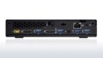 "Close-up of the rear panel on the Lenovo ThinkCentre M700 Mini PC, featuring various connectivity options."