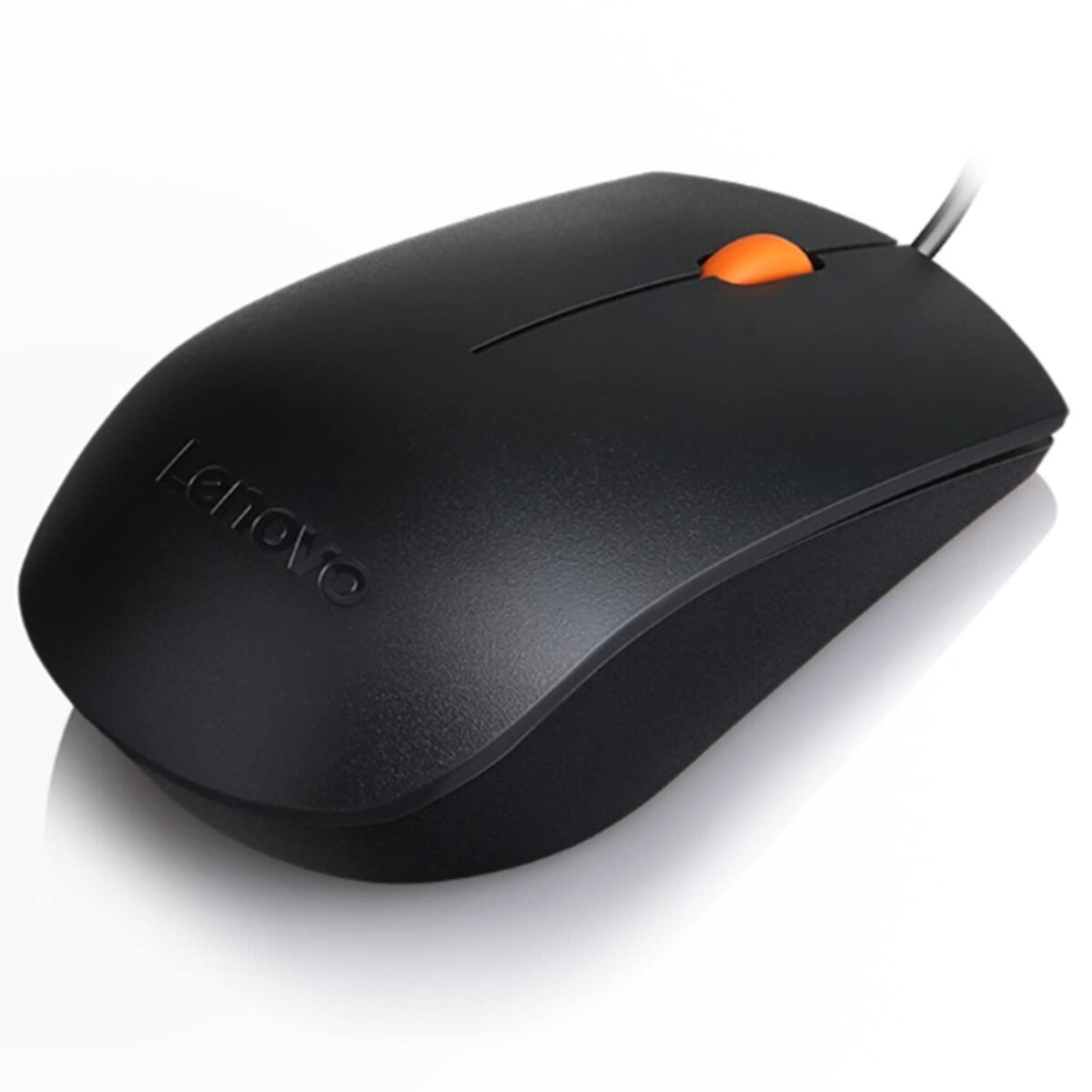 Shows a hand holding the Lenovo 300 Mouse, highlighting its compact and ergonomic fit for comfortable grip.