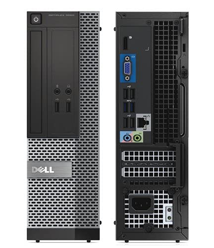 "Front view of the refurbished Dell Optiplex 3020 Desktop showcasing its compact and professional design." and"Close-up view of the Dell Optiplex 3020 Desktop's USB and connectivity ports, ideal for multiple peripherals.