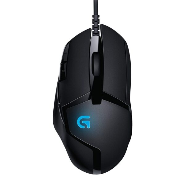 A sleek front view showcasing the ergonomic design of the G402, perfect for FPS gamers.