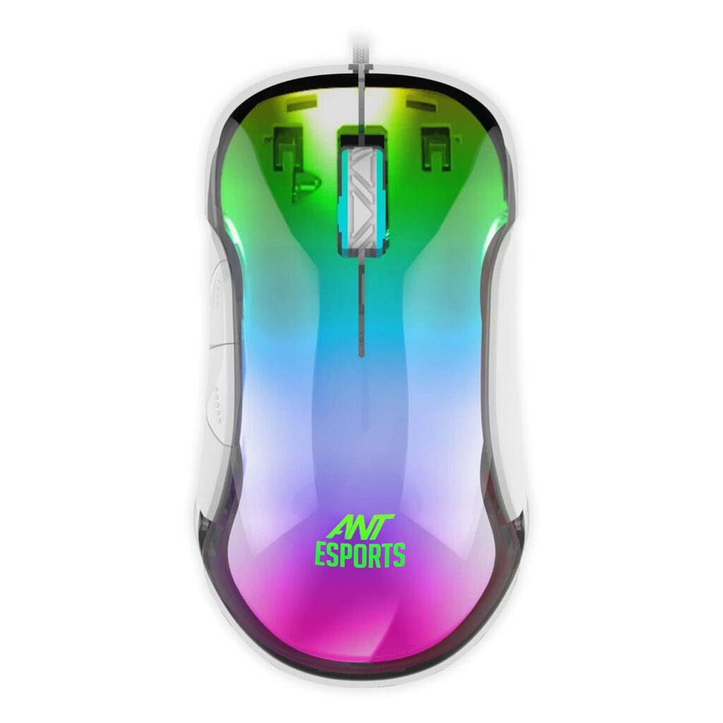 "Front view of the Ant Esports GM610 7D RGB Gaming Mouse, featuring programmable buttons and RGB lighting."