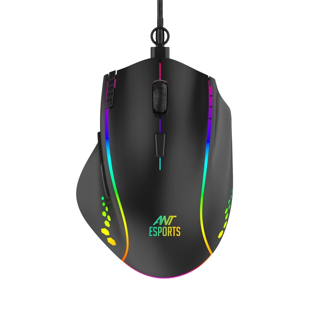 Top view of the Ant Esports GM600 Gaming Mouse showing DPI adjustment button and programmable buttons."