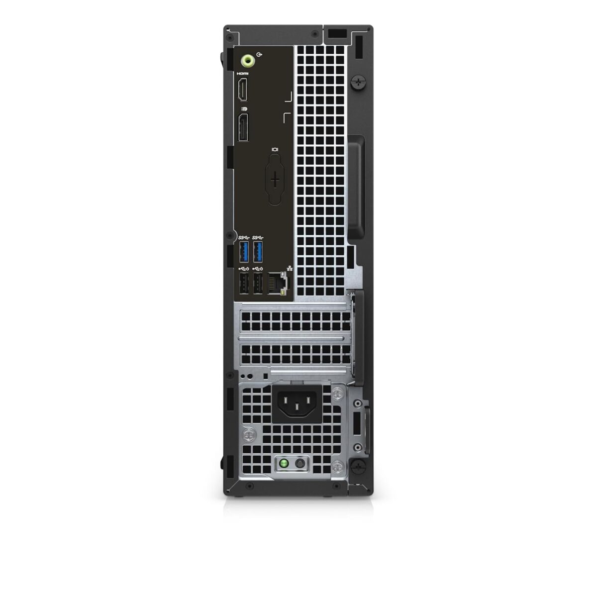 "Close-up of the rear panel on the Dell OptiPlex 3050 Desktop, featuring USB, HDMI, and Ethernet ports."