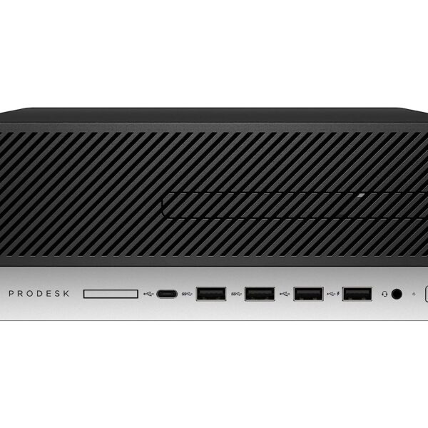"Front view of HP ProDesk 600 G3 SFF showcasing compact design and USB ports."