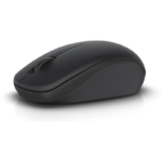 "Front view of the Dell WM126 Wireless Mouse in black, showing its compact and ergonomic design."